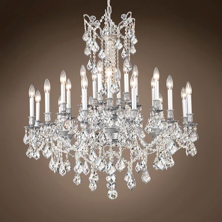 Traditional Versailles 24 Light 36" Crystal Chandelier, Pewter Frame with Clear European Crystals, Hanging Ceiling Light